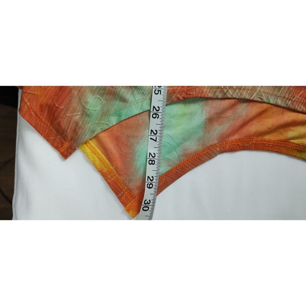 Cocomo Womens Tie Dye Embroidered Tunic Top Orange Green 3/4 Sleeve Sharkbite L - Picture 7 of 8